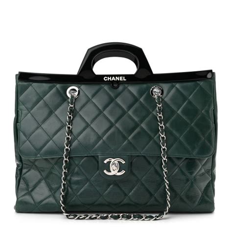 CHANEL Glazed Calfskin Quilted Large CC Delivery Tote Green 